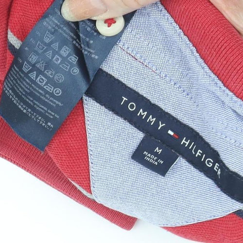 Tommy Hilfiger Men's Red Polo - Striped Short Sleeve M
