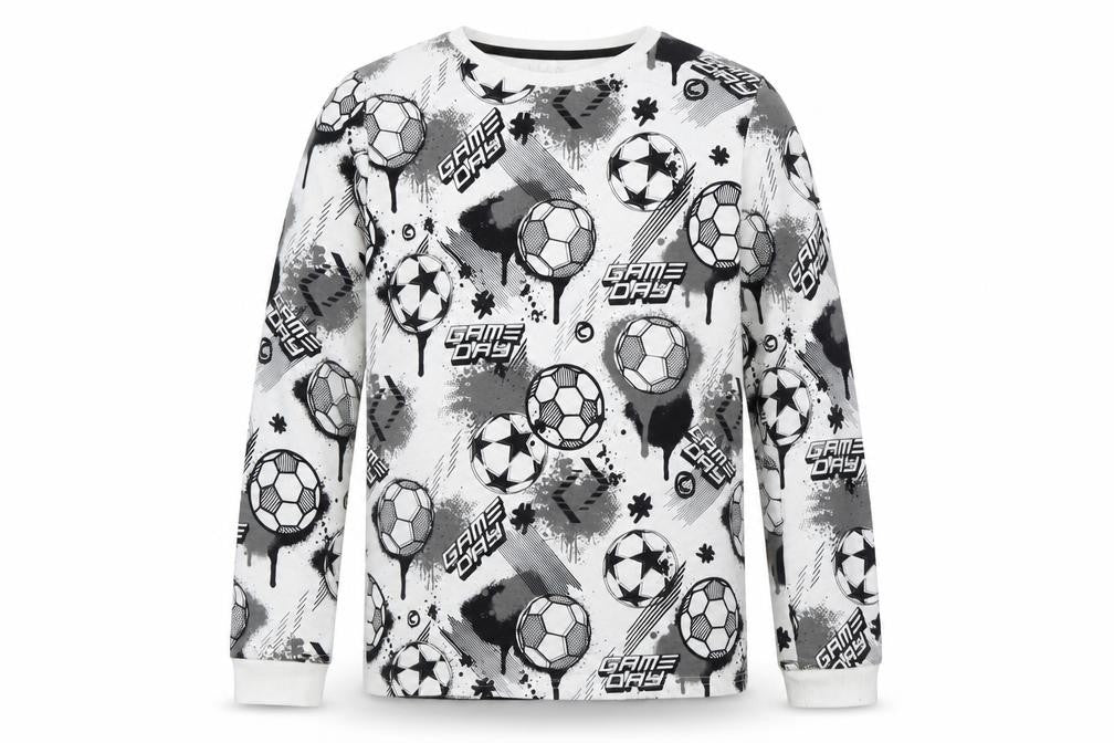 Front view of Marks & Spencer boys’ multicoloured graphic long sleeve t-shirt