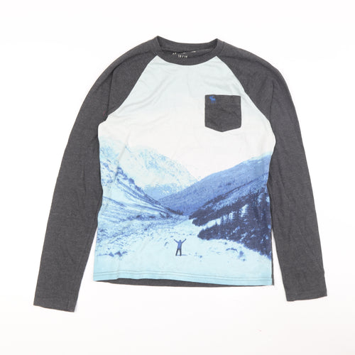 Abercrombie Boys Grey & Blue Graphic Print Long Sleeve T-Shirt