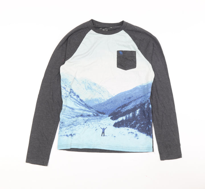 Abercrombie Boys Grey & Blue Graphic Print Long Sleeve T-Shirt