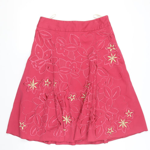 Whistles Women's Pink Embroidered Floral A-Line Skirt, Size 12
