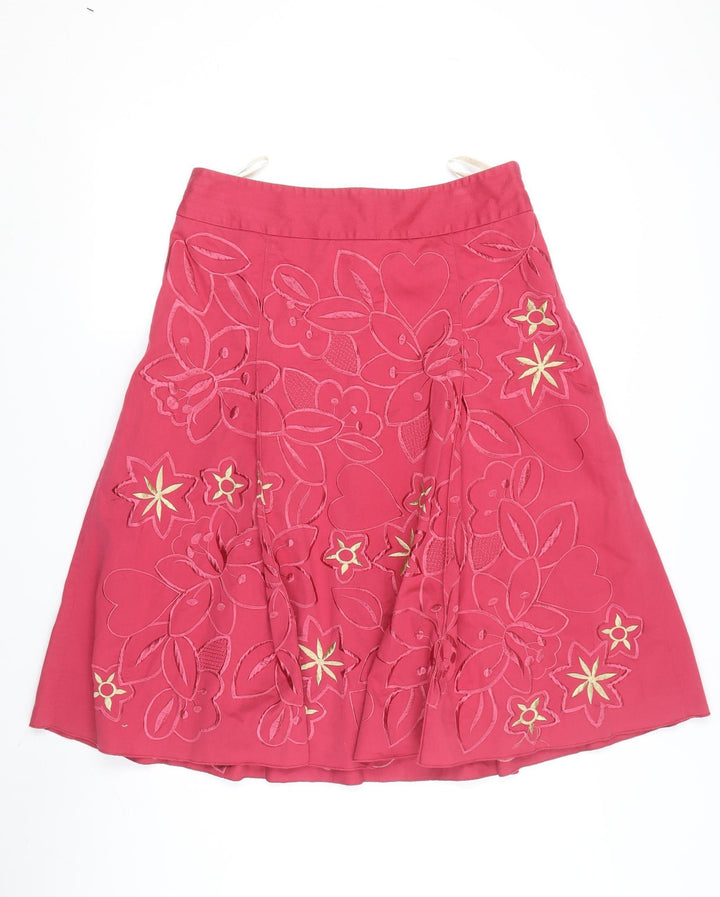 Whistles Women's Pink Embroidered Floral A-Line Skirt, Size 12