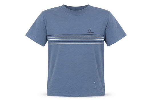 Front view of Head Men's Blue Striped T-Shirt, size S, Crew Neck