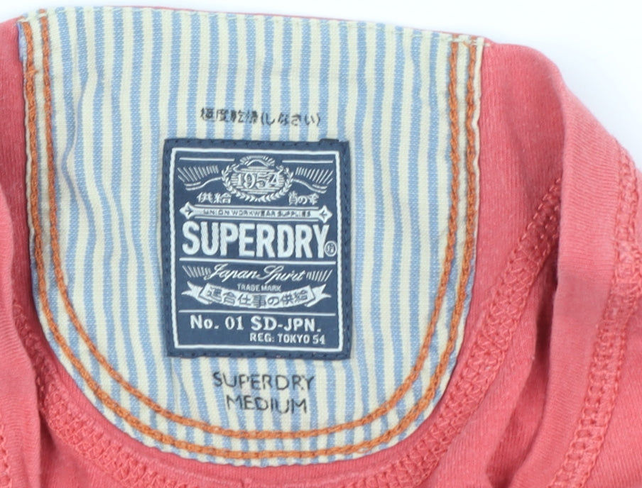 Superdry Men's Red Henley Long Sleeve T-Shirt M