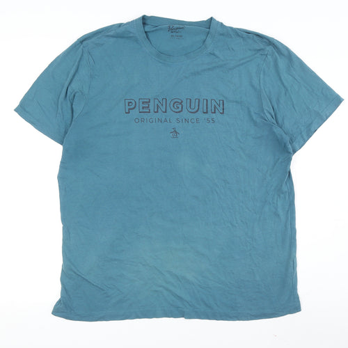 Men's Penguin Blue Crew Neck T-Shirt 2XL Short Sleeve