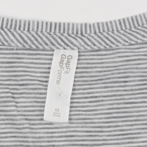 Gap Women's Grey Striped Jersey T-Shirt, Size M