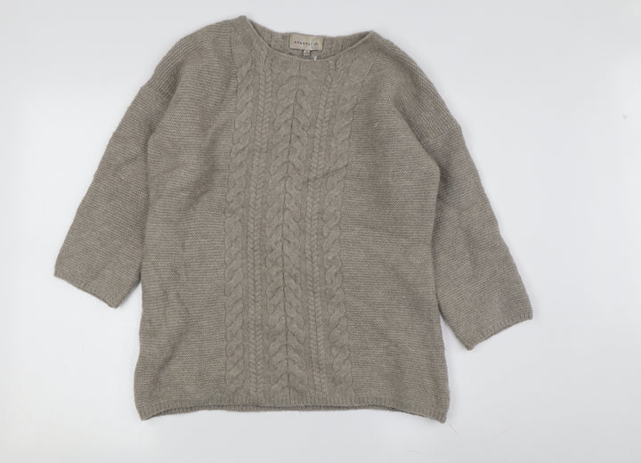 Amaryllis Women's Beige M Cable-Knit Wool Blend Jumper
