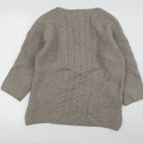 Amaryllis Women's Beige M Cable-Knit Wool Blend Jumper