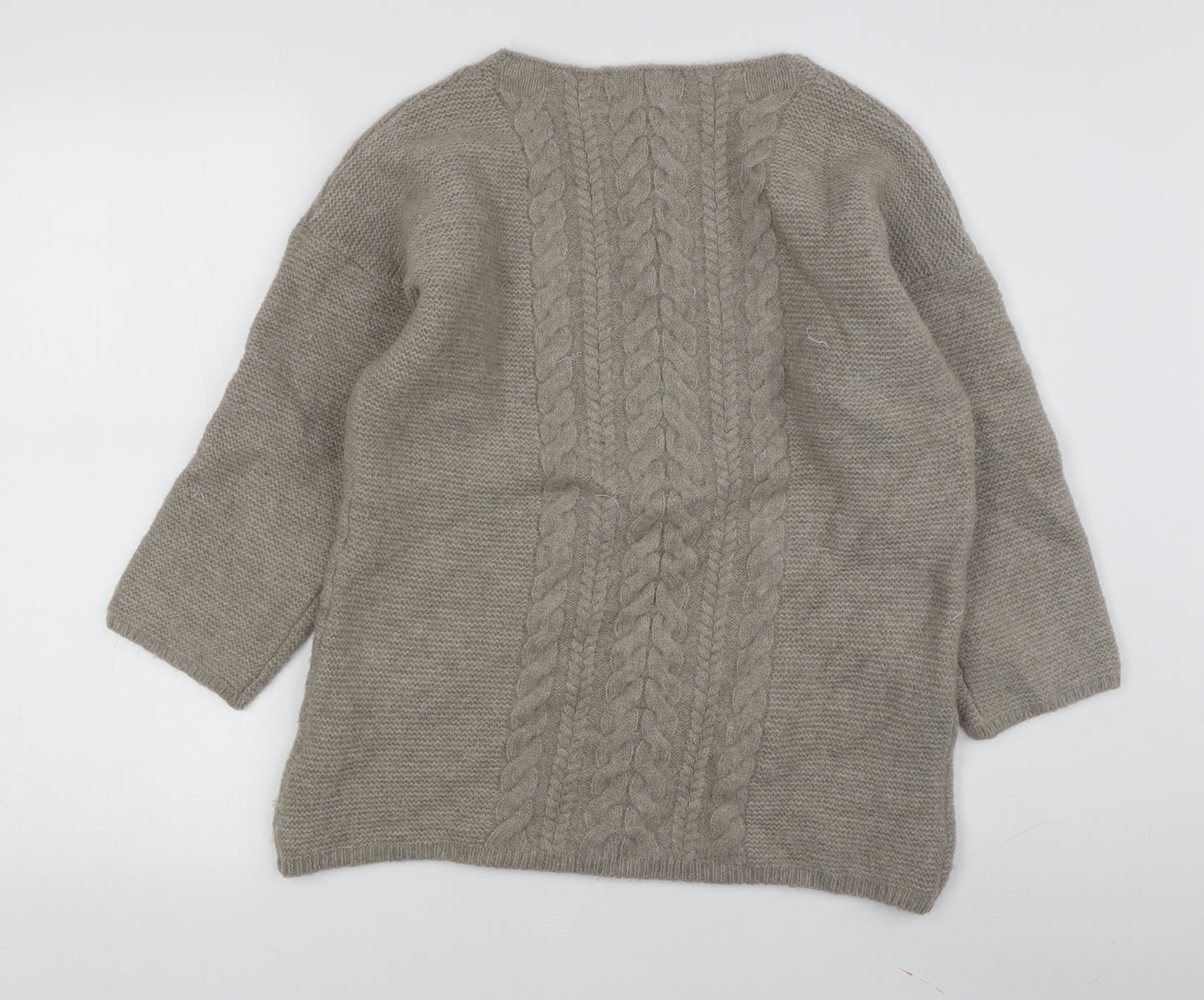 Amaryllis Women's Beige M Cable-Knit Wool Blend Jumper