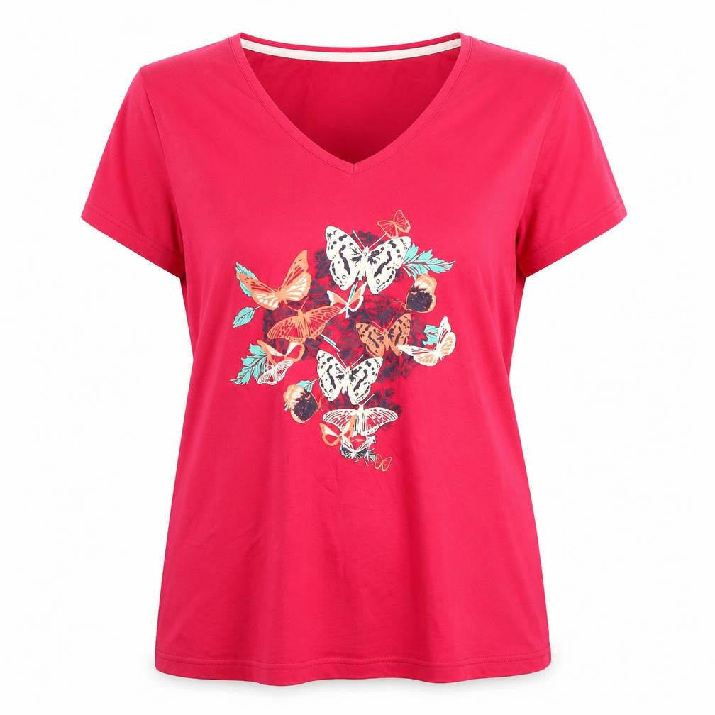 Front view of Peter Storm Women's Pink V-Neck T-Shirt, size 16