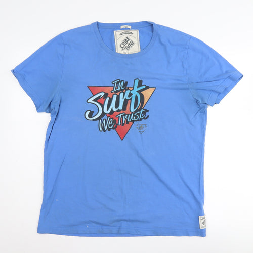 Criminal Men's Blue Surf Graphic Cotton T-Shirt, L