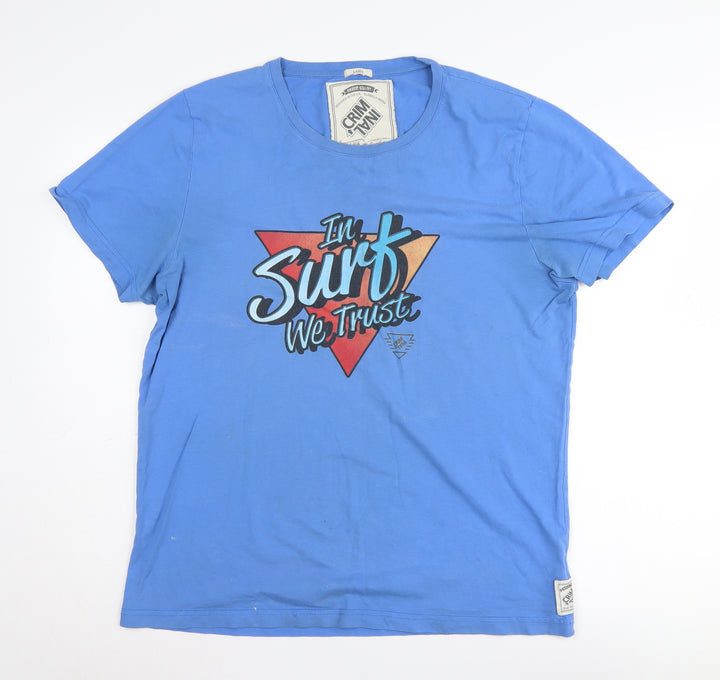 Criminal Men's Blue Surf Graphic Cotton T-Shirt, L