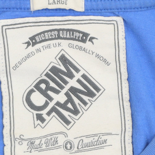 Criminal Men's Blue Surf Graphic Cotton T-Shirt, L
