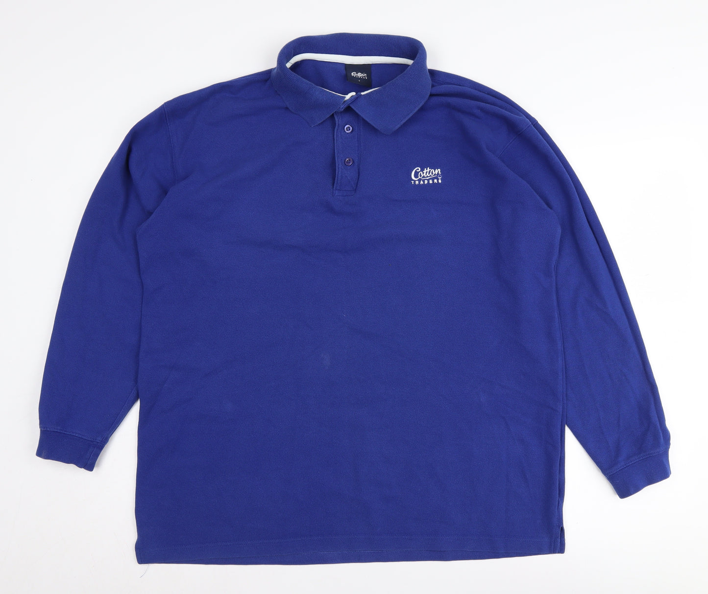 Cotton Traders Men's Blue Long Sleeve Polo Shirt L