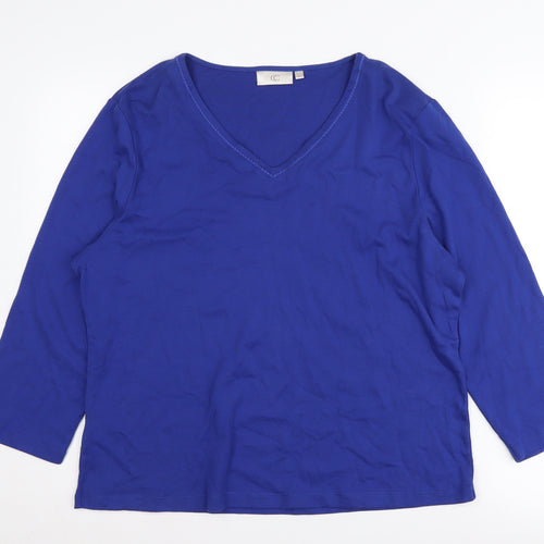 CC Women's Blue V-Neck Basic Cotton Top, XL