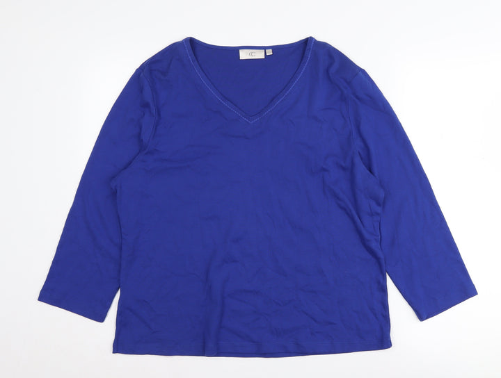 CC Women's Blue V-Neck Basic Cotton Top, XL