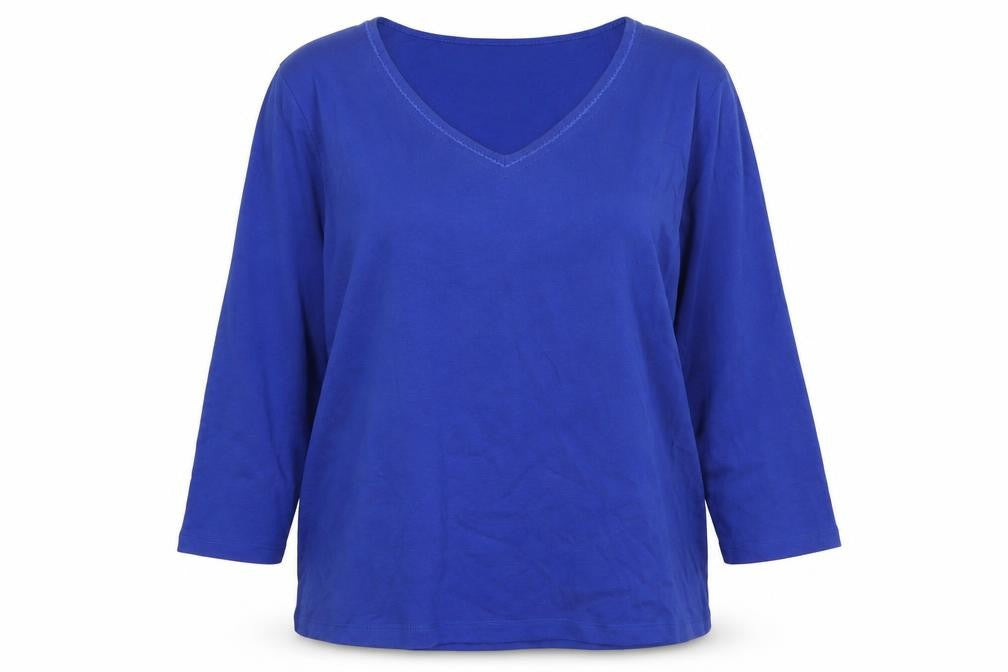 Country Casuals Women's Blue V-Neck Basic Cotton Top, XL