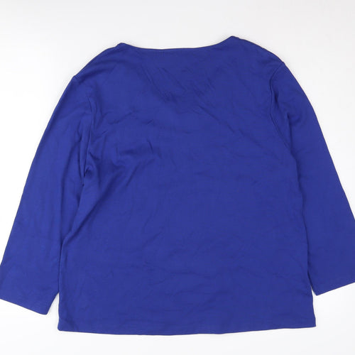 CC Women's Blue V-Neck Basic Cotton Top, XL