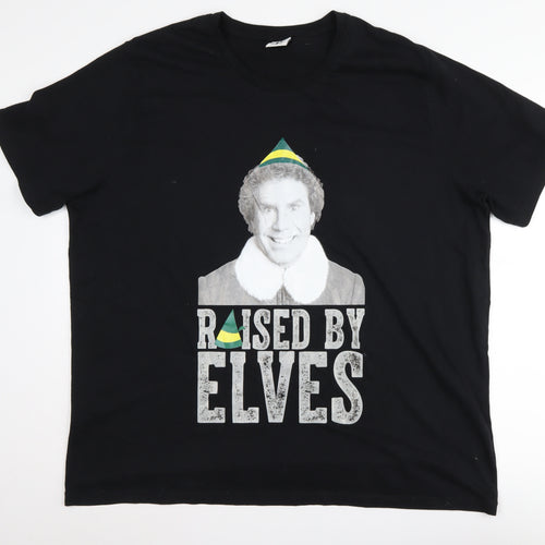 Elf Men's Black XXL Christmas Graphic T-Shirt