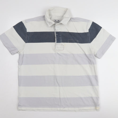 Crew Clothing Co. Men's White Striped Medium Polo Shirt