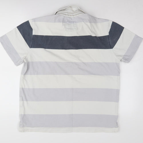 Crew Clothing Co. Men's White Striped Medium Polo Shirt
