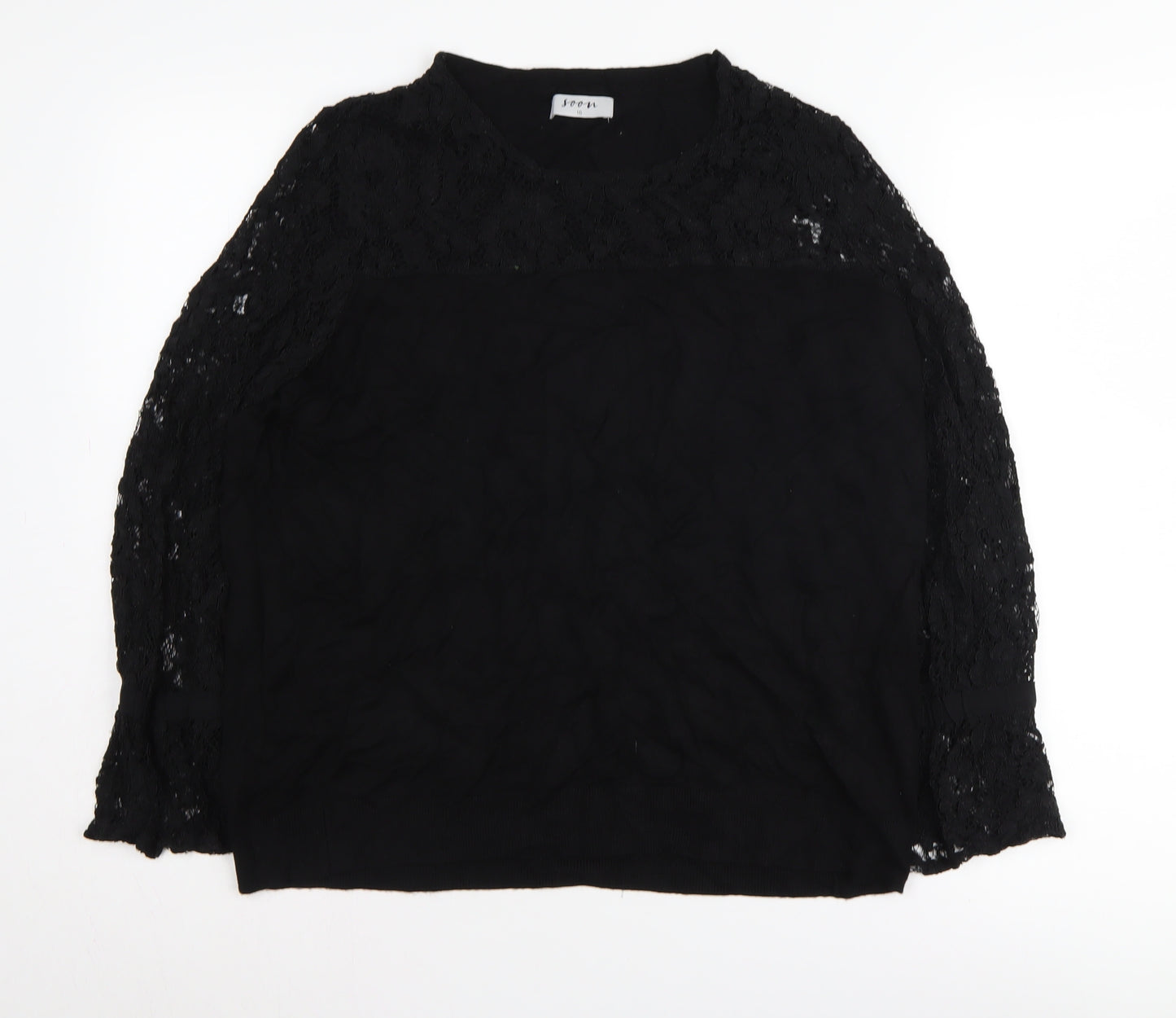 Soon Women's Black Crew Neck Pullover Jumper Size 16
