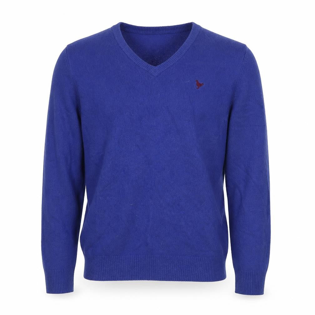 Front view of John Partridge Men's Blue V-Neck jumper M