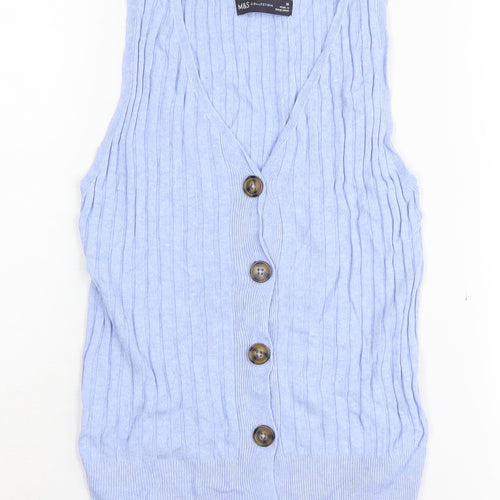 Marks and Spencer Women's Blue Vest, Size 10, Cable-Knit