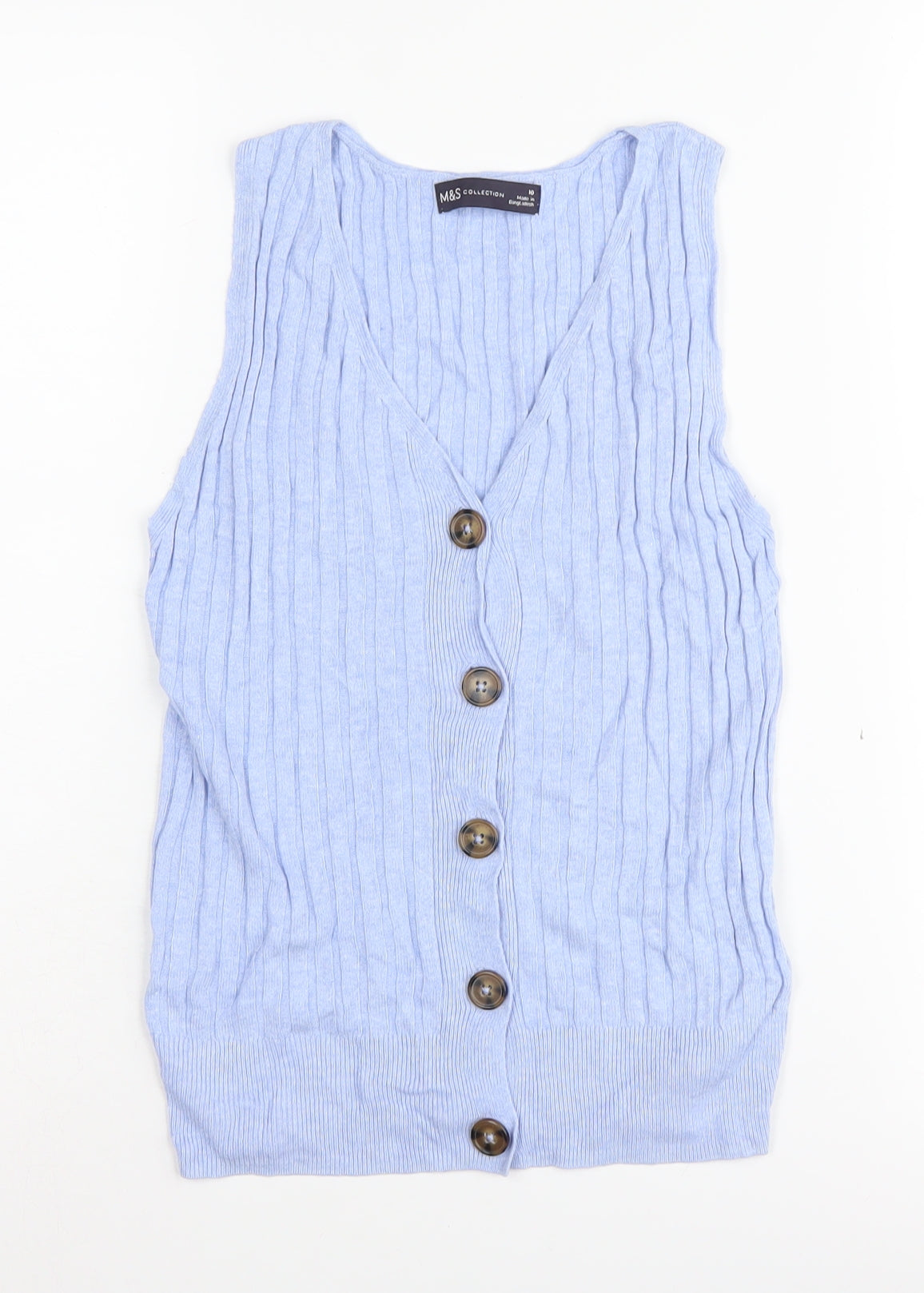 Marks and Spencer Women's Blue Vest, Size 10, Cable-Knit