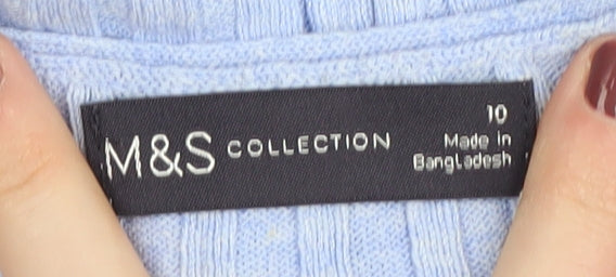 Marks and Spencer Women's Blue Vest, Size 10, Cable-Knit