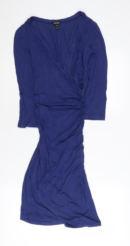 Baukjen Women's Blue Wrap Dress, Size 10, V-Neck, 3/4 Sleeve