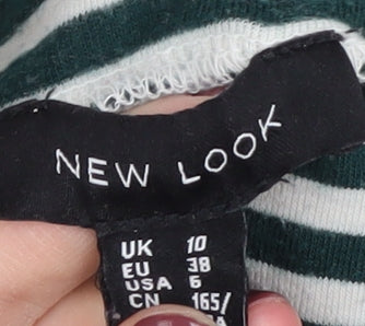 New Look Women's Green Striped Roll Neck Jumper Size 10