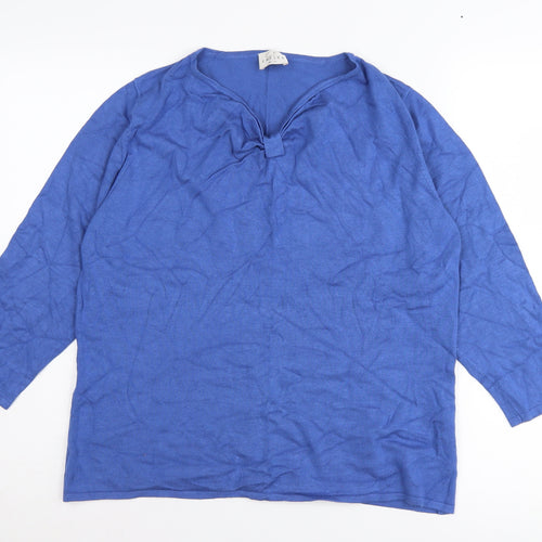 Eastex Women's Blue 3/4 Sleeve V-Neck Jumper Size 14