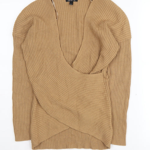Topshop Women's Beige Wrap Jumper UK 6