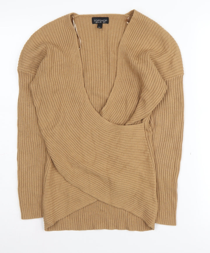 Topshop Women's Beige Wrap Jumper UK 6