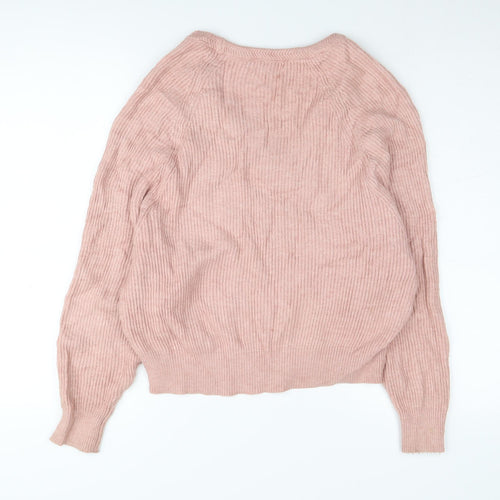 PULL&BEAR Women's Pink V-Neck Pullover S