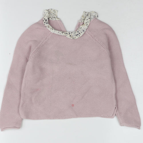 Next Girls Pink Cotton Pullover Jumper 3-4 Years Button Detail