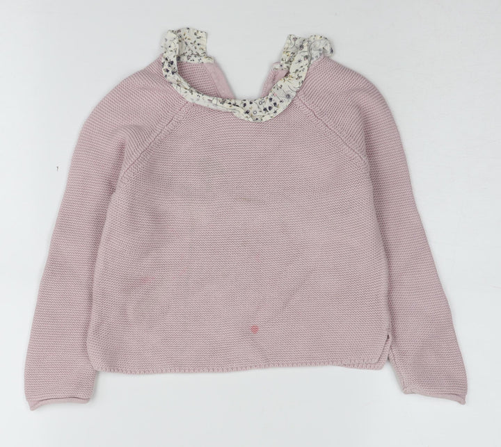 Next Girls Pink Cotton Pullover Jumper 3-4 Years Button Detail