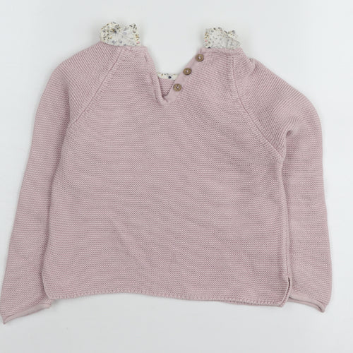 Next Girls Pink Cotton Pullover Jumper 3-4 Years Button Detail