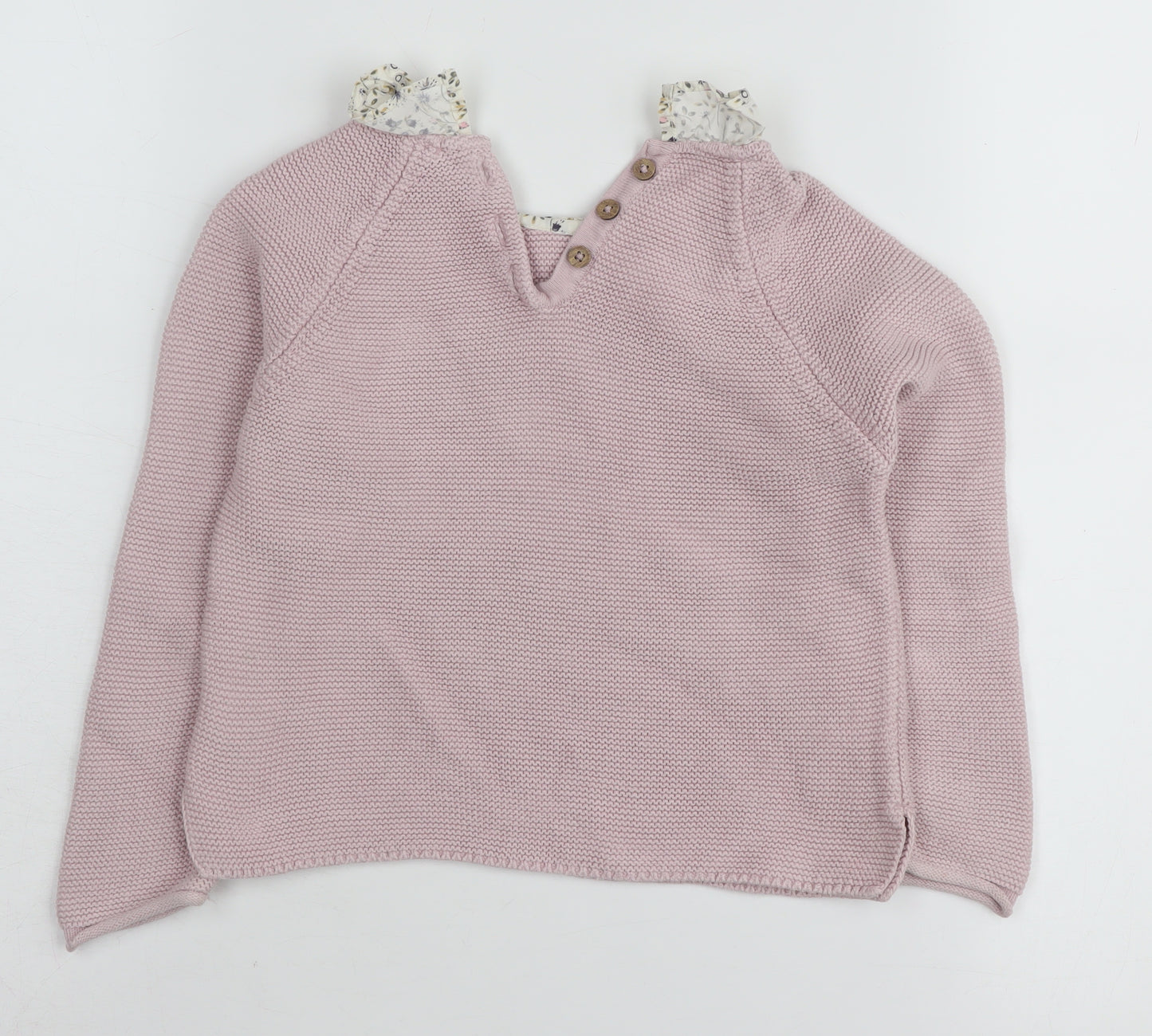 Next Girls Pink Cotton Pullover Jumper 3-4 Years Button Detail
