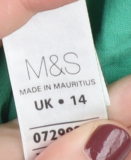 Marks and Spencer Women's Green T-Shirt, Size 14, Embroidered