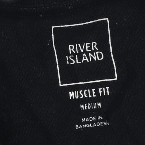 River Island Men's Black Slim Fit T-Shirt Medium
