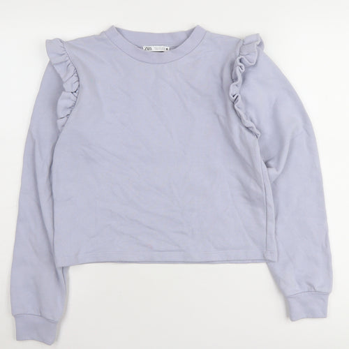 Zara Women's Blue Pullover Sweatshirt, S, Ruffle Accents