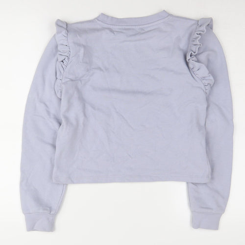 Zara Women's Blue Pullover Sweatshirt, S, Ruffle Accents