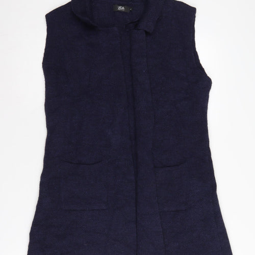 Yüda Women's Blue Knit Vest Collared Sleeveless Jumper Size L