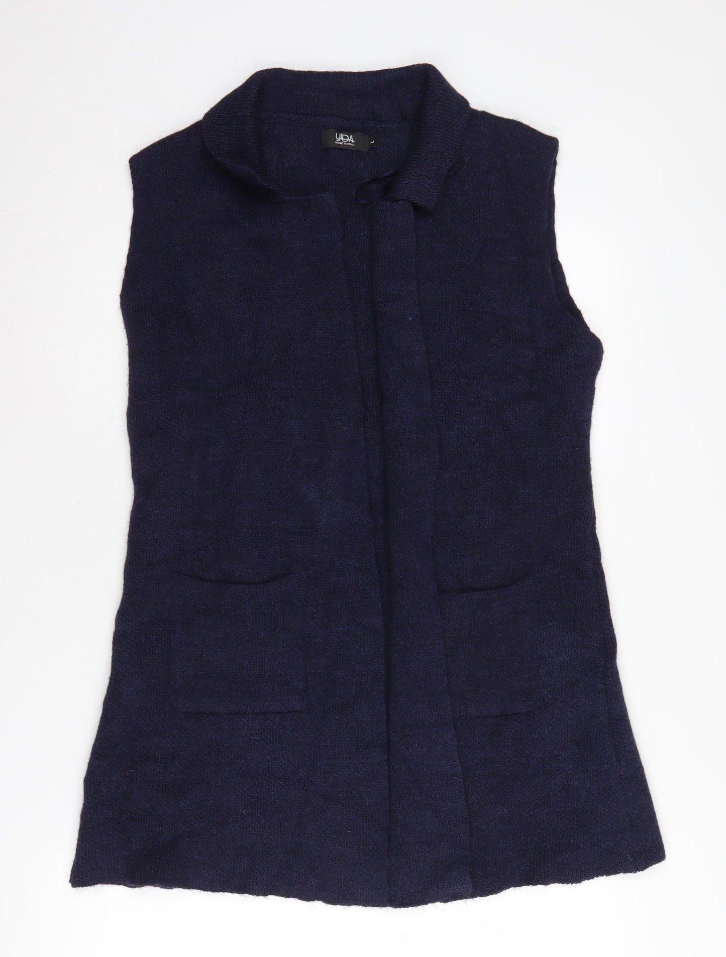 Yüda Women's Blue Knit Vest Collared Sleeveless Jumper Size L