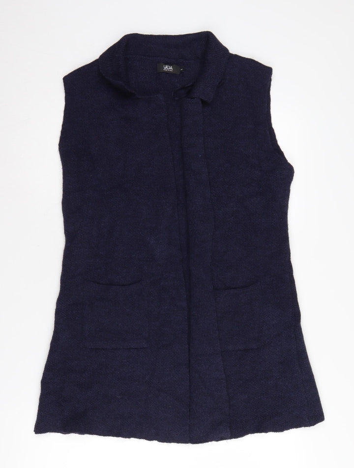 Yüda Women's Blue Knit Vest Collared Sleeveless Jumper Size L