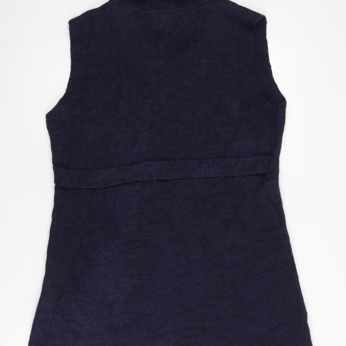 Yüda Women's Blue Knit Vest Collared Sleeveless Jumper Size L