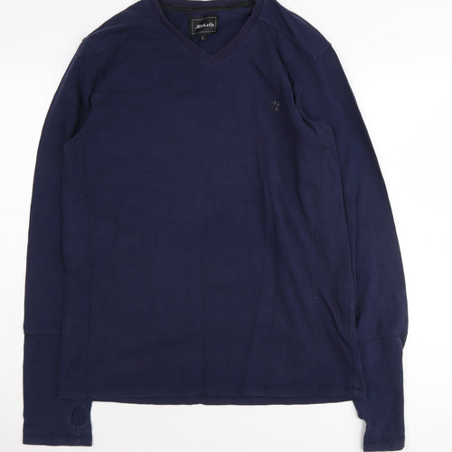 Mitch & Co Unisex Blue V-Neck Long Sleeve T-Shirt
