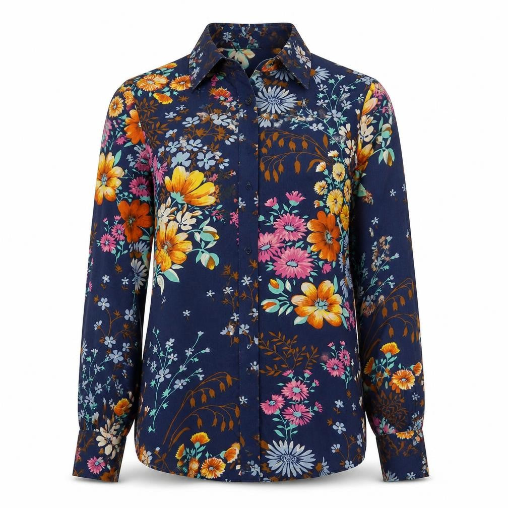 Front view of Albee Women's Multicoloured Floral Button-Up Shirt, size 8